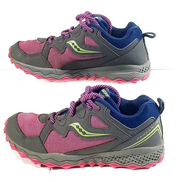 Saucony Peregrine Shield 2 Pink, Grey, Blue & Green Sneakers Shoes Size 1.5 - Picture 4 of 12